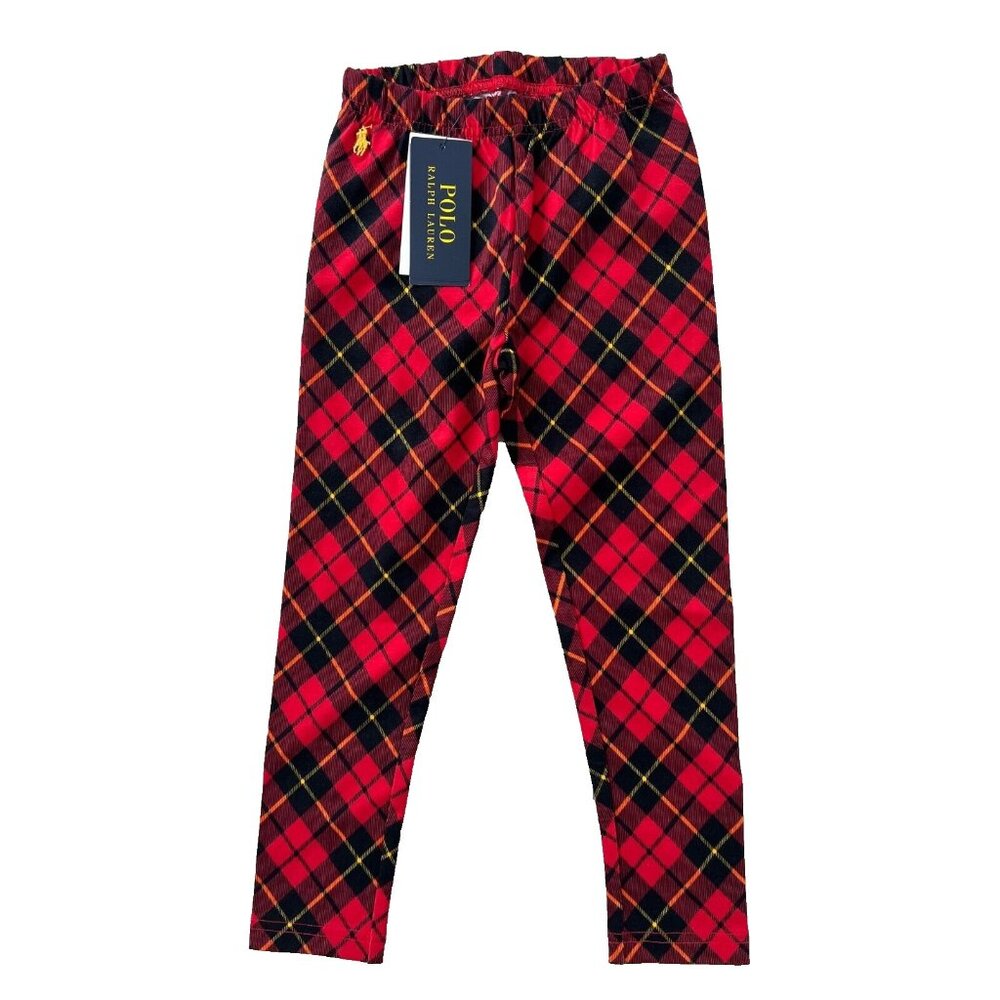Polo Ralph Lauren Girls Tartan Red Plaid Leggings ( 5 )